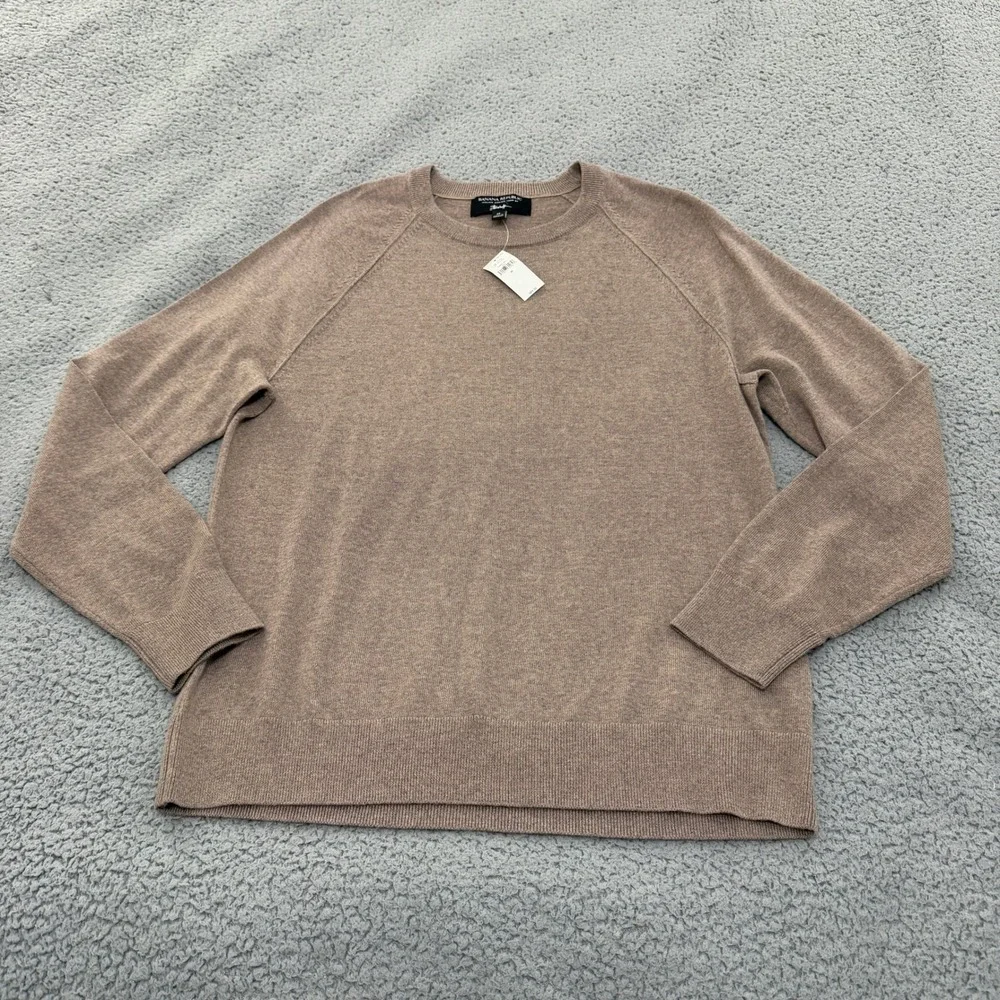 Banana Republic Sweater Mens Medium Italian Merino Wool Crewneck Taupe Brown